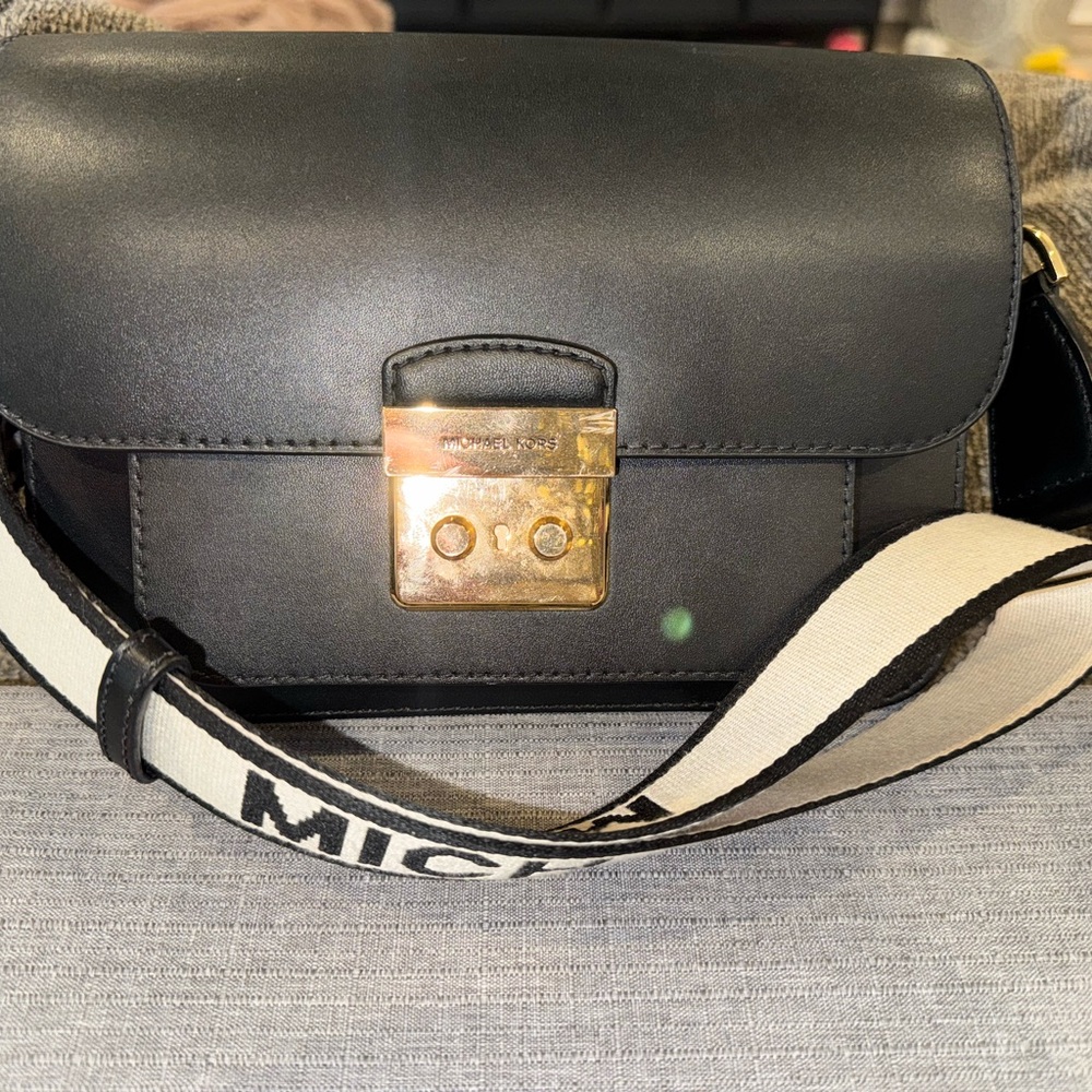 Michael Kors Black Crossbody Bag with Gold Accent